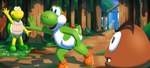 absurd_res ambiguous_gender artesderatzyu clothing detailed_background dinosaur egg footwear forest gesture goomba grass green_body green_shell green_yoshi group hi_res holding_egg holding_object koopa koopa_troopa lineless mario_bros mushroom_kingdom nintendo path plant reptile scalie scenery shaded shell shoes tree trio turtle walking waving white_body yellow_body yoshi yoshi_egg