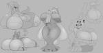 anthro big_breasts big_butt breasts butt cleavage clothed clothing female group heart_symbol huge_breasts thegentlebro animal_crossing capcom monster_hunter nintendo ankha_(animal_crossing) kyoob_(thegentlebro) elder_dragon felid feline humanoid kulve_taroth mammal mimic scalie absurd_res hi_res monochrome