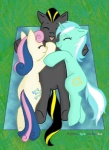 bedding blanket cuddling cutie_mark female feral grass group horn laugh male plant smile tail flightless friendship_is_magic hasbro my_little_pony mythology bonbon_(mlp) cielo_rey lyra_heartstrings_(mlp) earth_pony equid equine horse mammal mythological_creature mythological_equine pony unicorn