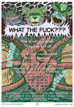 dialogue fantasy heart_(organ) organs psychedelic scared science_fiction space text what badaspen cosmic_caliber alien bat felid lion mammal monster mouse murid murine pantherine rodent absurd_res comic english_text hi_res url