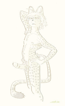ahoge anthro biped erection eyewear freckles fur genitals glasses hair hand_on_hip male markings navel nipples nude penis pubes rectangular_glasses simple_background solo spots spotted_body spotted_fur standing tail tail_tuft tuft an1mal1nstinct evilvillain niedopalek simon_(decafbat) felid feline mammal serval hi_res signature