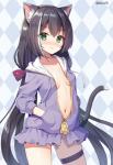 breasts clothed clothing female green_eyes hair hoodie long_hair navel open_clothing open_hoodie open_topwear purple_clothing purple_hoodie purple_topwear solo topwear mauve_(artist) cygames princess_connect! princess_connect!_re:dive karyl_(princess_connect!) animal_humanoid cat_humanoid felid felid_humanoid feline feline_humanoid humanoid mammal mammal_humanoid 2019