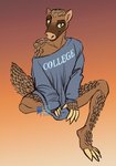 amputee anthro big_shirt bottomless bottomless_anthro bottomless_female brown_body claws clothed clothing disability female looking_at_viewer scales simple_background smile solo tail tan_body thick_tail topwear portzebie marybeth_(walt46) mammal pangolin digital_media_(artwork)