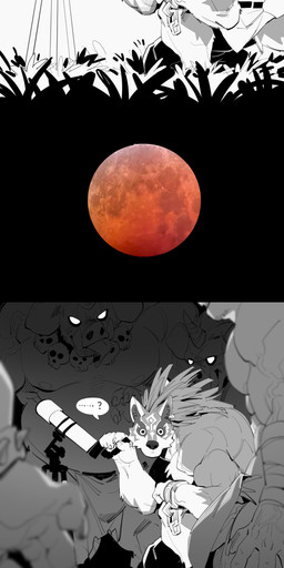 anthro anthrofied bone claws clothed clothing ear_piercing ear_ring full_moon fur genitals group imminent_gangbang male male/male moon muscular muscular_anthro muscular_male penis piercing question_mark red_moon ring_piercing skull solo tail telescope tongue tongue_out topless topless_male vein veiny_penis 1500jiangbao nintendo the_legend_of_zelda link_(wolf_form) blin_(tloz) canid canine canis mammal wolf absurd_res comic hi_res multiple_scenes