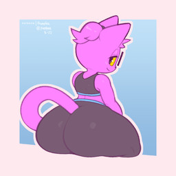 anthro big_butt black_butt bottomwear butt clothed clothing eyewear femboy glasses hair looking_at_viewer male pants rear_view simple_background sitting smile solo spandex thick_thighs tight_clothing wide_hipped_male wide_hips yoga_pants frumples patreon frumples_(character) felid feline mammal 1:1 2022 digital_media_(artwork)