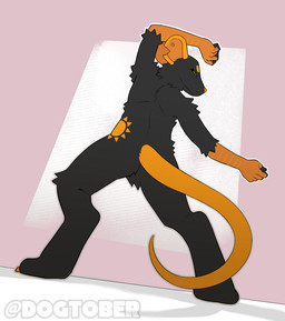 ambiguous_gender anthro black_body black_fur fur notched_ear nude orange_ears orange_tail rear_view rodent_tail solo tail dogtober mammal murid murine rat rodent digital_media_(artwork)