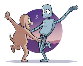 anthro brown_body brown_fur dancing duo fur grey_body heart_symbol machine male male/male smile noodle_cup1 robot_dreams dog_(robot_dreams) robot_(robot_dreams) canid canine canis domestic_dog mammal robot hi_res