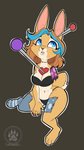 4_toes 5_fingers anthro blue_eyes blue_hair breasts brown_hair clothed clothing feet female fingers hair open_mouth solo teeth toes tongue jesterghastly lollipop_bunny lagomorph leporid mammal rabbit 2020 digital_media_(artwork) hi_res