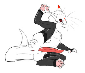 anal_request animal_genitalia anus arm_warmers armwear black_clothing black_legwear black_thigh_highs butt claws clothed clothed_feral clothing dialogue erection femboy feral fingerless_armwear fur genital_slit genitals hand_on_butt legwear long_penis looking_at_viewer lying male markings on_side pawpads paws penis presenting presenting_anus presenting_hindquarters red_eyes red_markings requesting sex_request skinny skinny_feral snout solo tail tail_anus talking_to_viewer tapering_penis tapering_tail thigh_highs whiskers white_body white_fur gagaga_ram mythology dragon furred_dragon furred_scalie mythological_creature mythological_scalie scalie hi_res
