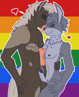 animal_genitalia animal_penis anthro balls balls_rest brown_body brown_fur brown_hair duo equine_genitalia equine_penis erection eyes_closed femboy foreskin fur genitals glans grey_body grey_fur grey_hair hair hand_on_leg heart_symbol holding_partner humanoid_genitalia humanoid_penis lgbt_pride male male/male nude penis penis_against_chest pride_colors rainbow_flag rainbow_pride_flag rainbow_symbol retracted_foreskin romantic romantic_couple tail azurgyn lgbt_pride_month equid equine horse lagomorph leporid mammal rabbit digital_drawing_(artwork) digital_media_(artwork) hi_res signature