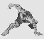 action_pose angry bared_teeth clothing crouching male muscular muscular_male pecs pose solo speedo swimwear 5cm stakeho_lder lifewonders tokyo_afterschool_summoners nomad_(tas) felid mammal pantherine tiger hi_res monochrome sketch