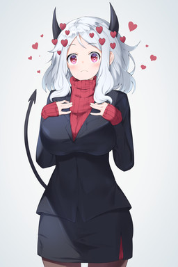 big_breasts blush bottomwear breasts business_suit clothed clothing female fully_clothed hair hand_on_breast heart_symbol horn not_furry pencil_skirt simple_background skirt solo spade_tail suit tail white_hair bluerabbit_gap helltaker modeus_(helltaker) demon demon_humanoid humanoid 2020 2:3 hi_res