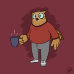 belly beverage bottomwear candy chocolate clothing coffee coffee_mug dessert food footwear hot_chocolate male pants posed shoes smile sneakers solo sweater sweatpants topwear warm wurzzie avian bird horned_owl owl true_owl 1:1 warm_colors