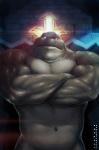 anthro belly biceps big_biceps biped blue_eyes bodyguard crossed_arms front_view grin looking_at_viewer male manly mature_anthro mature_male muscular muscular_anthro muscular_male navel nude pecs pose simple_background smile solo standing icysage see_no_evil hup cetacean mammal marine