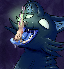ambiguous_gender blue_body bodily_fluids drooling feral fin glowing glowing_markings green_markings lure_(anatomy) markings mouth_shot open_mouth purple_markings quadruped saliva tail whiskers white_eyes gyrotech failbetter_games fallen_london cupcake_(foxyoreos) k'aazast lampcat mammal mouse murid murine rodent hi_res nonbinary_(lore)