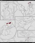 anthro biceps black_and_white clothing comic crossover duo english_text generation_1_pokemon hanbei hi_res kissing koopa koopaling male male/male mario_bros monochrome muscular nintendo pecs pokemon pokemon_(species) roommates_(comic) roy_koopa scalie shirt spelunker_sal story story_in_description text topwear wartortle