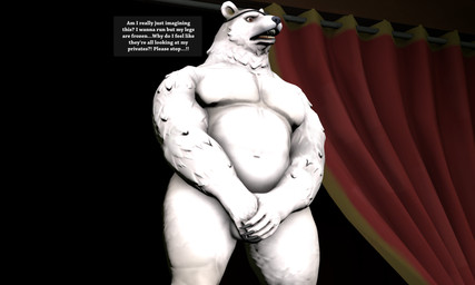 anthro audience balls barely_visible_balls barely_visible_genitalia belly covering covering_crotch covering_self dialogue embarrassed genitals group humiliation indecency indecent inner_monologue male nude oblivious public public_exposure public_humiliation public_nudity slightly_chubby slightly_chubby_male solo speech_bubble text thinking meteorsmash dollymolly323_(modeler) epic_games fortnite polar_patroller bear humanoid mammal 3d_(artwork) 5:3 absurd_res digital_media_(artwork) english_text hi_res