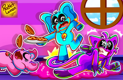 anthro blue_body cookie female food group male pain pink_body purple_body tail trio rocketlennon mob_entertainment poppy_playtime smiling_critters bubba_bubbaphant catnap_(poppy_playtime) pickypiggy domestic_cat domestic_pig elephant elephantid felid feline felis mammal proboscidean suid suine sus_(pig) hi_res