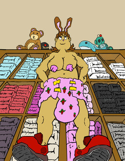 big_breasts breasts clothed clothing diaper diaper_fetish feces female nipples pink_diaper pooping soiled_diaper soiling soiling_diaper solo speech_bubble unclean_diaper used_diaper using_diaper wearing_diaper awhorewhodraws jen_(awhorewhodraws) humanoid lagomorph leporid mammal rabbit animated