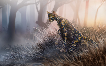 anthro blue_eyes day detailed_background female forest fur grass markings nude outside plant solo spots spotted_body spotted_fur tree whiskers wolfroad felid feline mammal serval 2015 digital_media_(artwork) hi_res