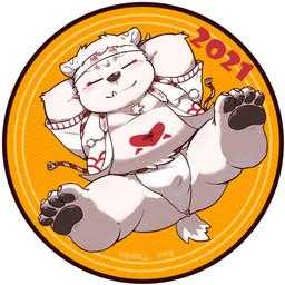 anthro asian_clothing belly chibi clothing cute_fangs east_asian_clothing eyes_closed fangs feet fundoshi fur japanese_clothing kemono male overweight overweight_anthro overweight_male solo teeth underwear white_body white_fur morain_xs bear mammal polar_bear ursine 1:1 2021