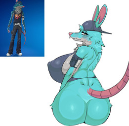 anthro backwards_baseball_cap backwards_hat baseball_cap big_breasts big_butt bottomwear breasts butt clothing crossgender denim denim_bottomwear denim_clothing facial_piercing female hairless_tail hat headgear headwear huge_breasts jeans looking_at_viewer looking_back looking_back_at_viewer male mtf_crossgender nipple_outline nose_piercing nose_ring pants piercing rear_view ring_piercing sitting solo torn_bottomwear torn_clothing torn_jeans torn_pants tozamtr epic_games fortnite patreon kd_rattical_(fortnite) mammal murid murine rat rodent hi_res