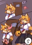 anthro biped clothing duo female female_anthro paws soul soul_stealing student tail text uniform yujiuchuixue canid canine fox fox_spirit mammal chinese_text