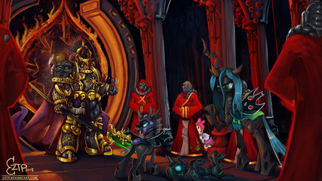 adeptus_astartes adeptus_mechanicus ambiguous_gender armor blue_mane blue_tail bone chaos_space_marine clothing column cybernetics death detailed_background emerald_(gem) female fur gem green_eyes group holding_object holding_weapon horn large_group light looking_at_another looking_down machine magic mane orange_body orange_eyes orange_fur portal power_armor raised_arm robe shoulder_pads size_difference skull space_marine staff standing tail tech_priest temple weapon white_body white_fur wings yellow_body yellow_fur eztp friendship_is_magic hasbro my_little_pony mythology warhammer_(franchise) warhammer_40000 apple_bloom_(mlp) fan_character iron_warrior queen_chrysalis_(mlp) scootaloo_(mlp) sweetie_belle_(mlp) arthropod changeling cyborg equid equine human humanoid insect mammal mythological_creature mythological_equine winged_unicorn 16:9 hi_res lighting widescreen