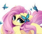 female feral hair pink_hair simple_background smile solo white_background wings yellow_body xsatanielx friendship_is_magic hasbro my_little_pony mythology fluttershy_(mlp) arthropod butterfly equid equine insect lepidopteran mammal mythological_creature mythological_equine pegasus 5:4 absurd_res hi_res