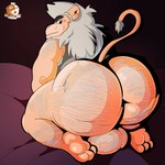 1:1 anthro bed big_butt body_hair butt butt_hair cellulite feet felid furniture hairy hi_res huge_butt kneeling lion looking_back male mammal muscular muscular_male on_bed overweight overweight_male pantherine possbooty solo
