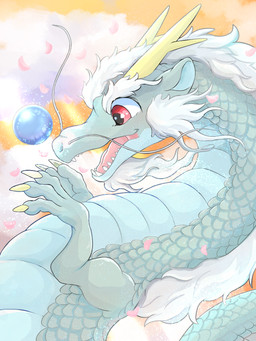 2_horns ambiguous_gender antlers barbel_(anatomy) beard blue_body blue_scales claws cloud eyebrows facial_hair feral flesh_whiskers glistening glistening_eyes grey_body hair horn mane open_mouth open_smile pink_eyes pink_tongue red_eyes scales sky smile solo tail teeth tongue whiskers white_body white_facial_hair white_hair white_mane yellow_claws yellow_horn fusau mythology dragon eastern_dragon mythological_creature mythological_scalie scalie 2023 3:4 digital_media_(artwork) hi_res