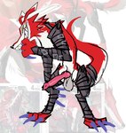 animal_genitalia animal_penis anthro balls canine_genitalia canine_penis clothing erection fur genitals grin harness knot leather leather_clothing leather_harness leather_strap male penis red_body red_fur sharp_teeth sketchy smile solo straps teeth lock-wolf bandai_namco digimon canid canine canis digimon_(species) fangmon mammal wolf hi_res