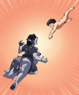 anthro areola black_hair black_nipples black_sclera blue_eyes body_hair breasts butt chest_hair chest_tuft claws clenched_teeth duo female fight fluffy fluffy_tail flying frown fur genitals grey_body grey_fur hair humanoid_genitalia humanoid_penis light_body light_skin male nipples nude open_mouth overweight overweight_female parody pawpads paws penis scowl size_difference spots superhero tail teeth thick_thighs tuft white_body white_fur zairuz image_comics invincible_(image_comics) leon_(teh_person) lilithdog thokk_(invincible) thragg_(invincible) canid canine canis human mammal wolf absurd_res hi_res intersex_(lore)