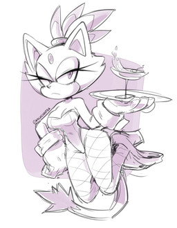 alcohol anthro beverage breasts cleavage clothed clothing cocktail female fishnet_clothing frown fully_clothed gloves grumpy handwear looking_at_viewer martini plate pupils simple_background slit_pupils solo punkinbuu sega sonic_the_hedgehog_(series) blaze_the_cat felid feline mammal 2019 digital_media_(artwork) hi_res monochrome