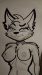 anthro breasts female fredella fur genitals hair humanoid_pointy_ears ink looking_at_viewer nipples nude paper pointy_ears simple_background sketch_background smile solo white_background itzimiau domestic_cat felid feline felis mammal 9:16 hi_res monochrome sketch