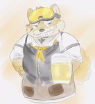 alcohol anthro beer beverage black_nose clothing kemono male scar shirt solo topwear visor buruukoori lifewonders live_a_hero procy canid canine canis domestic_dog mammal 2020 hi_res