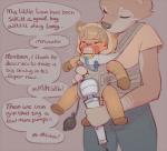 age_difference anthro anthro_on_anthro baby babysitter big_dom_small_sub blush bodily_fluids bottomwear bound brown_background clothed clothing crying dialogue diaper dominant duo eyes_closed fannypacking female fully_clothed gag gagged hitachi_magic_wand holding_object holding_sex_toy holding_vibrator inflatable_buttplug larger_female looking_at_another male male/female motion_blur older_female pacifier pacifier_gag pants restrained sex sex_toy shirt simple_background size_difference smaller_male speech_bubble standing t-shirt tears text topwear toying_partner vibrator wand_vibrator young young_anthro younger_male skidoo ms._husky_(skidoo) tyler_(skidoo) canid canine canis domestic_dog husky mammal nordic_sled_dog spitz digital_media_(artwork) english_text