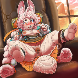 3_claws 3_toes 4_claws 4_fingers anthro areola bedroom_eyes biped blush bodily_fluids breasts building chair city claws clothed clothed_anthro clothed_female clothing cloud detailed_background dress exposed_breasts eyelashes feet female finger_claws fingers fluffy fluffy_fur fluffy_tail front_view fur furniture genital_fluids genitals hair heart_eyes heart_symbol inner_ear_fluff long_hair looking_at_viewer narrowed_eyes nipples office office_chair on_chair open_mouth panties panties_down partially_clothed partially_clothed_anthro partially_clothed_female pink_areola pink_eyes pink_hair pink_inner_ear pink_nipples pink_vulva presenting presenting_vulva red_blush red_tongue seductive sitting sitting_on_chair sky skyscraper small_breasts small_tail smile smiling_at_viewer snout solo spread_legs spreading tail teeth toe_claws toes tongue tuft underwear underwear_down vaginal_fluids vulva white_body white_ears white_fur white_inner_ear_fluff white_tail window kitsune_youkai mihoyo zenless_zone_zero zhao lagomorph leporid mammal rabbit 1:1 2025 digital_media_(artwork)