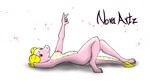 anthro breasts feet female fingers horn looking_at_viewer lying_on_ground nipples non-mammal_breasts non-mammal_nipples nude on_ground solo stretching toes yellow_horn novaarts iso_(novaarts) kobold scalie 16:9 hi_res widescreen