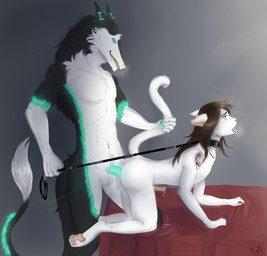 all_fours anal anal_penetration anthro anthro_on_anthro balls bdsm bed belly bite bite_mark black_body black_fur blood bodily_fluids butt claws collar cum cum_inside doggystyle dominant dominant_male drooling duo erection femboy from_behind_position fur furniture genital_fluids genitals green_body green_eyes green_fur green_penis hair humanoid_genitalia humanoid_penis interspecies leash male male/male male_penetrated male_penetrating male_penetrating_male multicolored_body multicolored_fur muscular muscular_male nude on_bed open_mouth pain penetration penis saliva sex simple_background smile submissive submissive_male tail tail_grab teeth tongue tongue_out white_belly white_body white_fur greedler dantae_meoi schmitt domestic_cat felid feline felis mammal sergal 2018 digital_media_(artwork) hi_res