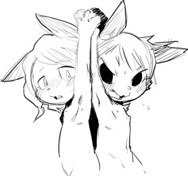 anthro blush bodily_fluids duo female looking_at_viewer male nipples open_mouth side_view simple_background sweat toddler white_background young young_anthro young_female young_male doneru canid canine mammal 2015 black_and_white monochrome sketch