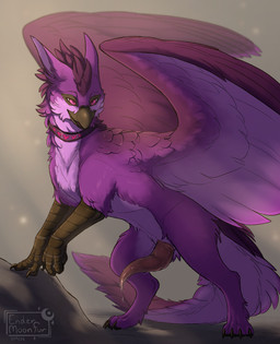 bodily_fluids digitigrade dripping erection feathered_wings feathers feral fur genital_fluids genitals heart_symbol male penis precum precum_drip purple_body purple_eyes purple_feathers purple_fur quadruped solo tapering_penis wings endermoonfur mythology arith avian gryphon mythological_avian mythological_creature 2026 dated hi_res signature