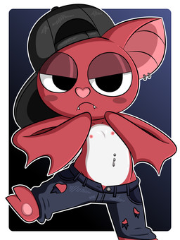 abstract_background anthro areola backwards_cap barbell_piercing baseball_cap belly biped blush blush_stickers border bottomwear clothed clothing countershade_torso countershading denim denim_bottomwear denim_clothing ear_piercing fangs feet female female_anthro flat_chested glistening_eyelids gradient_background half-closed_eyes hat headgear headwear heart_nose heart_symbol jeans looking_at_viewer membrane_(anatomy) membranous_wings narrowed_eyes navel navel_piercing nipple_dip nipples on_one_leg outline pants pawpads piercing pink_inner_ear pose red_arms red_body red_ears red_face red_legs red_wings simple_background soles solo standing teeth topless topless_anthro topless_female torn_bottomwear torn_clothing torn_jeans torn_pants white_belly white_border winged_arms wings young young_anthro young_female dreameclipsewolf squeak_(zinzoa) bat mammal absurd_res cel_shading colored hi_res shaded