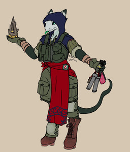 accessory ambiguous_gender anthro arm_wraps artifact boots bottomwear chalk chest_rig claws clothing digitigrade digitigrade_footwear ear_piercing ear_ring embroidery explosives fingerless_gloves footwear furgonomic_footwear furgonomics gloves green_body green_eyes green_tongue grenade handwear holding_object hood hooded_vest incendiary_grenade knee_pads makeup piercing pin_accessory pipe_bomb ring_piercing sash shoes simple_background skirt solo standing sweater teal_background tongue tongue_out topwear weapon wraps boguscypress project_silverfish inheritor lizard reptile scalie 2026 hi_res signature
