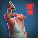 3_fingers anthro beer_bottle blue_background blue_eyes bottle claws clothing container dirty_shirt dirty_topwear finger_claws fingers front_view game_logo grey_claws hand_on_hip holding_bottle holding_container holding_object looking_up male neon_lights open_mouth overweight overweight_anthro overweight_male pattern_background pig_nose pink_body pink_lighting pink_skin pupils raised_hand shirt simple_background smile solo tank_top text topwear white_clothing white_shirt white_tank_top white_topwear unknown_artist liar's_bar bristle_(liar's_bar) domestic_pig mammal suid suina sus_(pig) 2024 english_text official_art