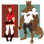 anthro chain clothing duo female hoodie legwear male school_uniform stockings tail tattoo topwear torn_clothing uniform hodori fairy_tales little_red_riding_hood_(copyright) big_bad_wolf little_red_riding_hood canid canine canis human mammal wolf 1:1 2010