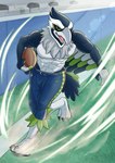 3_toes 5_fingers abs american_football anthro avian_feet ball beak biceps biped black_claws blue_body blue_feathers bottomwear bulge claws clothed clothing detailed_background feathered_wings feathers feet fingers football_pants front_view fully_clothed grass green_body green_eyes green_feathers gridiron_ball holding_ball holding_object lens_flare light logo looking_at_viewer male mascot multicolored_body multicolored_feathers muscular muscular_anthro muscular_male open_beak open_mouth outside pecs pink_tongue plant running solo sport sunlight tail tail_feathers talons toe_claws toes tongue white_beak white_body white_feathers winged_arms wings nagisabus nfl nike seattle_seahawks blitz_the_seahawk accipitrid accipitriform avian bird 2022 absurd_res digital_media_(artwork) full-length_portrait hi_res lighting portrait shaded