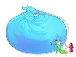 ambiguous_gender anthro bell_accessory belly belly_expansion belly_inflation belly_press belly_squish big_belly black_sclera blue_body blue_tail chubby_cheeks close_to_bursting duo expansion eyes_closed fire_hydrant green_body green_tail hose hose_in_mouth hose_inflation hug huge_belly hugging_belly hyper hyper_belly hyper_inflation immobile implied_popping inflation inflation_fetish liquid_inflation lying male male/ambiguous morbidly_obese morbidly_obese_ambiguous obese obese_ambiguous on_front overinflated overweight overweight_ambiguous simple_background slightly_chubby slightly_chubby_ambiguous smile squish swelling tail teeth thick_tail water_inflation weight_gain white_background white_eyes osmi nintendo pokemon milofox canid canine eeveelution fox generation_1_pokemon mammal pokemon_(species) vaporeon 2023 digital_media_(artwork) shaded