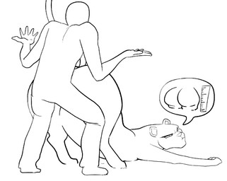 all_fours bestiality big_butt butt butt_expansion clothed clothing duo expansion female feral gesture grinding huge_butt human_on_feral interspecies male male/female nude on_ground presenting sex shrug speech_bubble text transformation necrolepsy dcau anon shifter_(dc) felid human mammal pantherine 2026 character_cipher monochrome wingdings_text