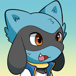 alternate_species anthro black_body black_fur blue_body blue_fur brown_eyes clothing cute_fangs fangs fur gradient_background male open_mouth simple_background solo teeth topwear vest pikabata nintendo pokemon pokemon_mystery_dungeon spike_chunsoft ash_ketchum canid canine generation_4_pokemon mammal pokemon_(species) riolu 1:1 bust_portrait portrait